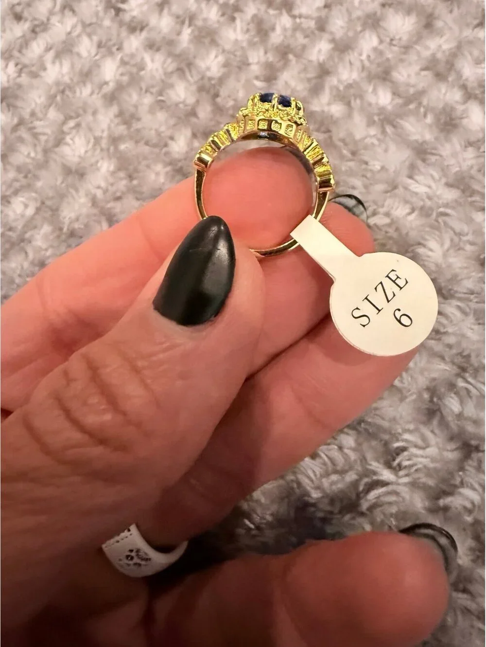 Fragrant Jewels September Sapphire Birthstone Ring Gold Tone Blue Halo